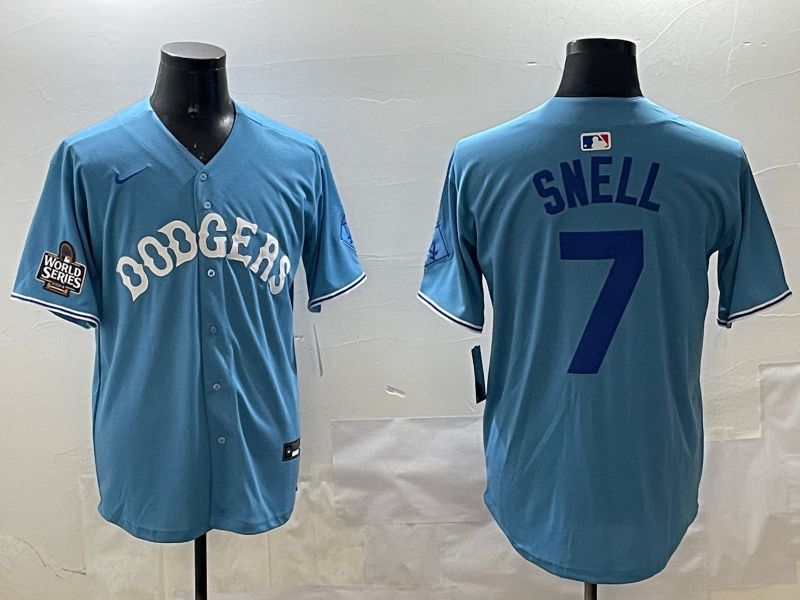 Men Los Angeles Dodgers 7 Snell Light Blue Joint Name 2025 Nike MLB Jersey style 14